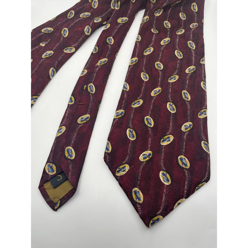 Robert Talbott Studio Mens Silk Tie Burgundy Blue Gold Medallion Hand Sewn USA